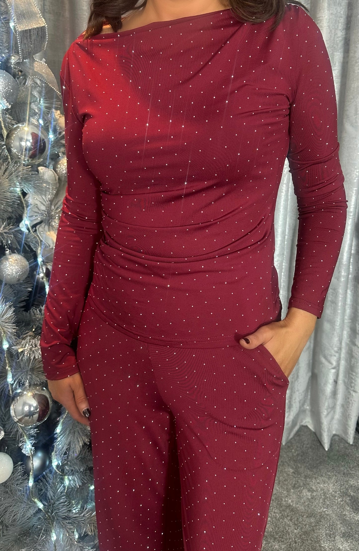 Burgundy Diamanté Top