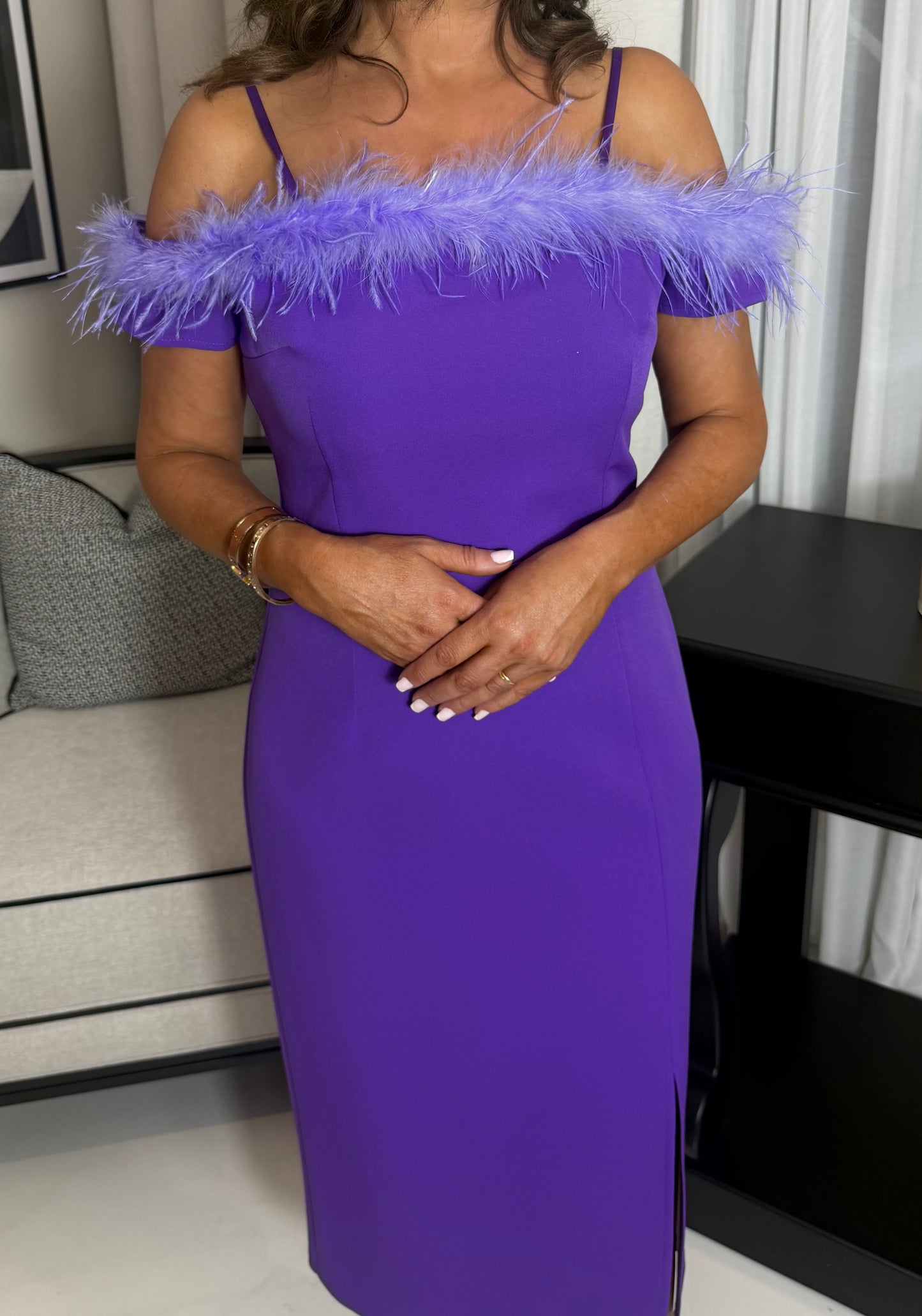 Eilíse Purple Feather Trim Dress