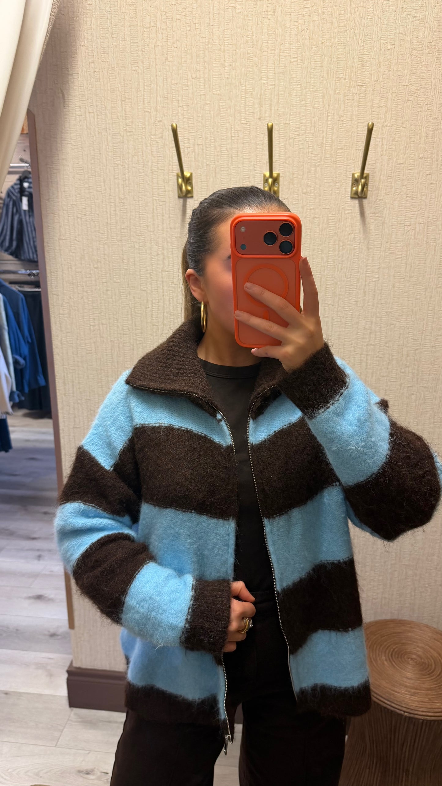 Blue & Brown Zip Cardigan