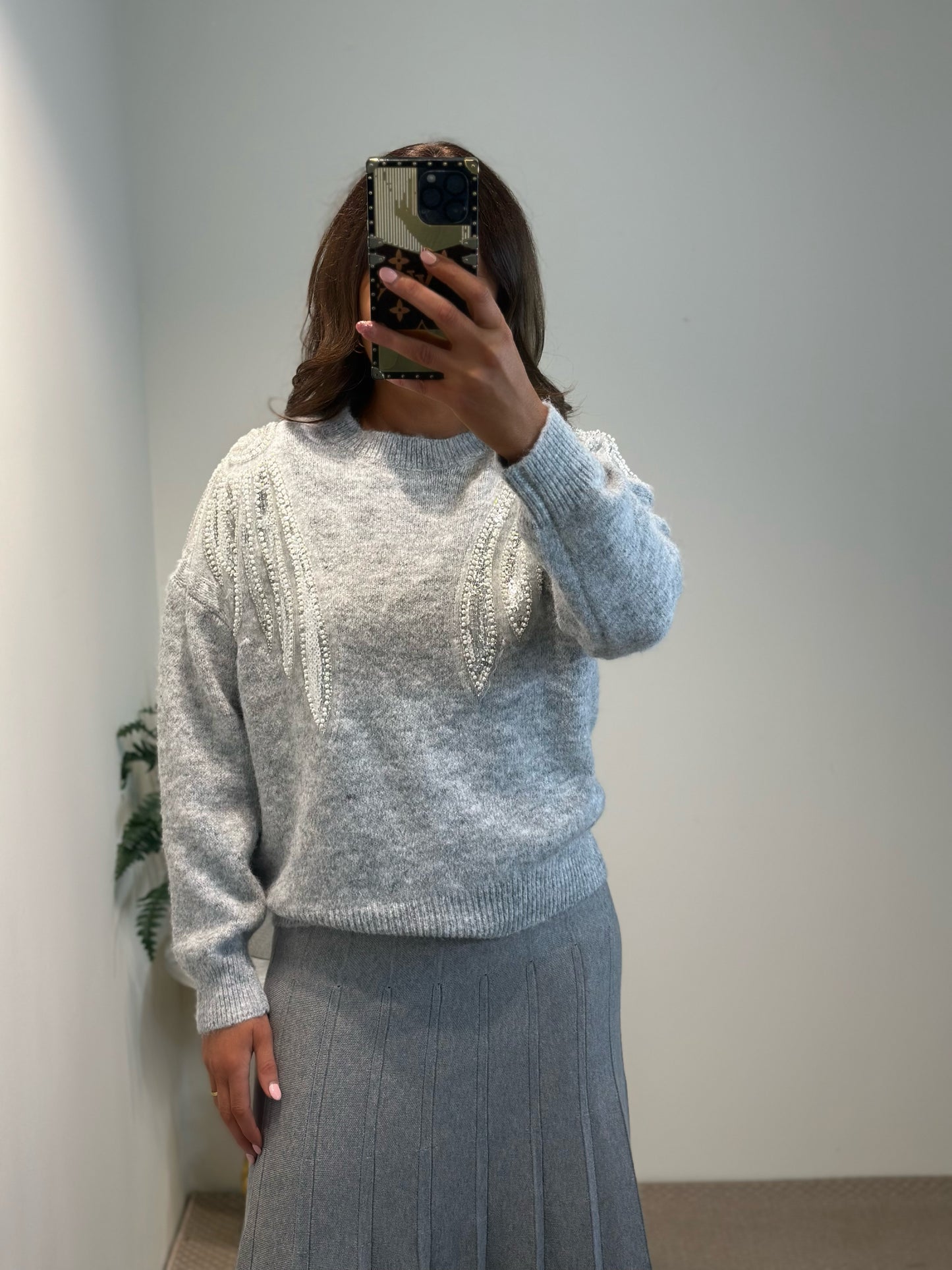 Grey Embellished Cosy Jumper