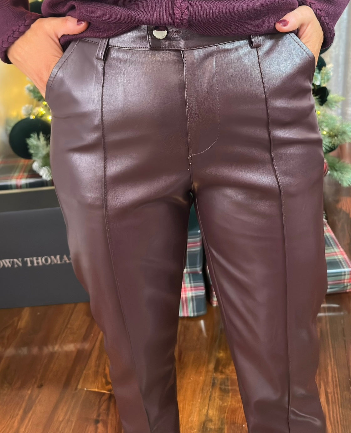 Wine Faux Leather Trousers