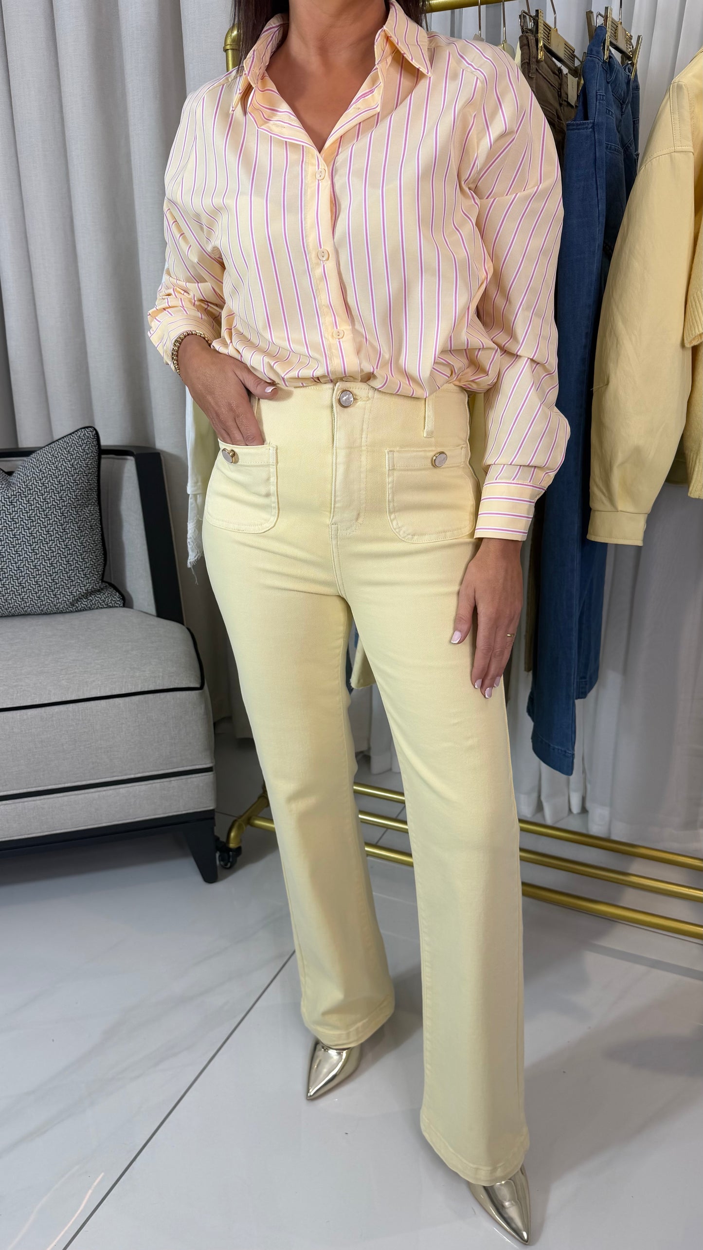 Lemon Straight Leg Pearl Button Jeans