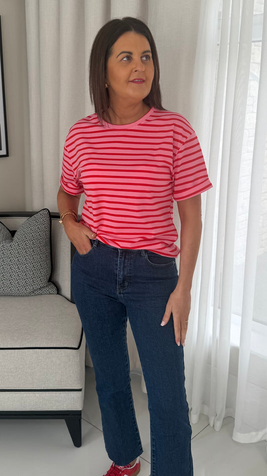 Red & Pink Striped T-Shirt