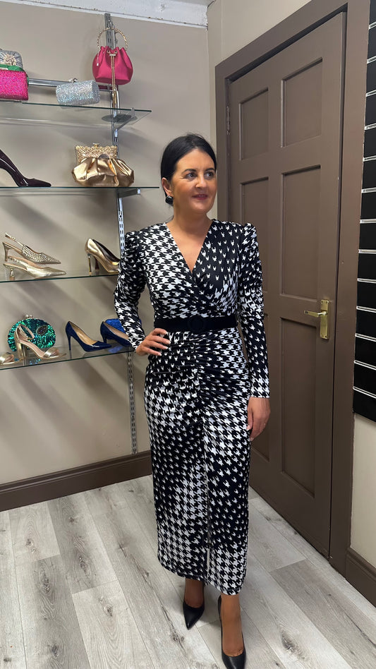 Houndstooth Ruched Dress
