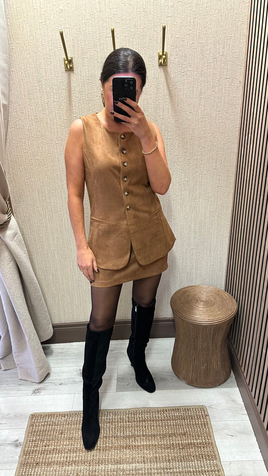 Camel Suedette Mini Skirt