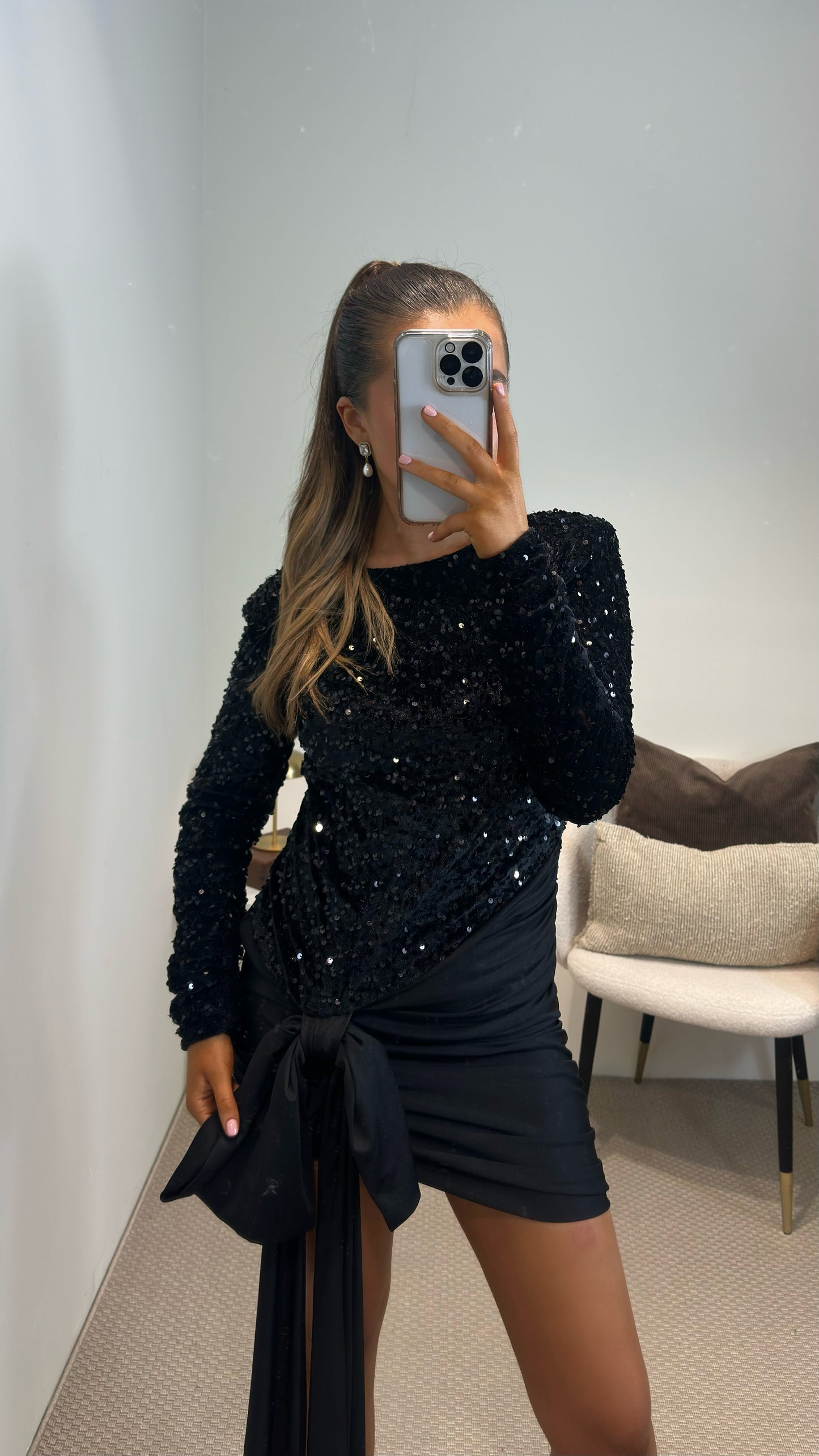 Noelle Black Sequin Mini Dress