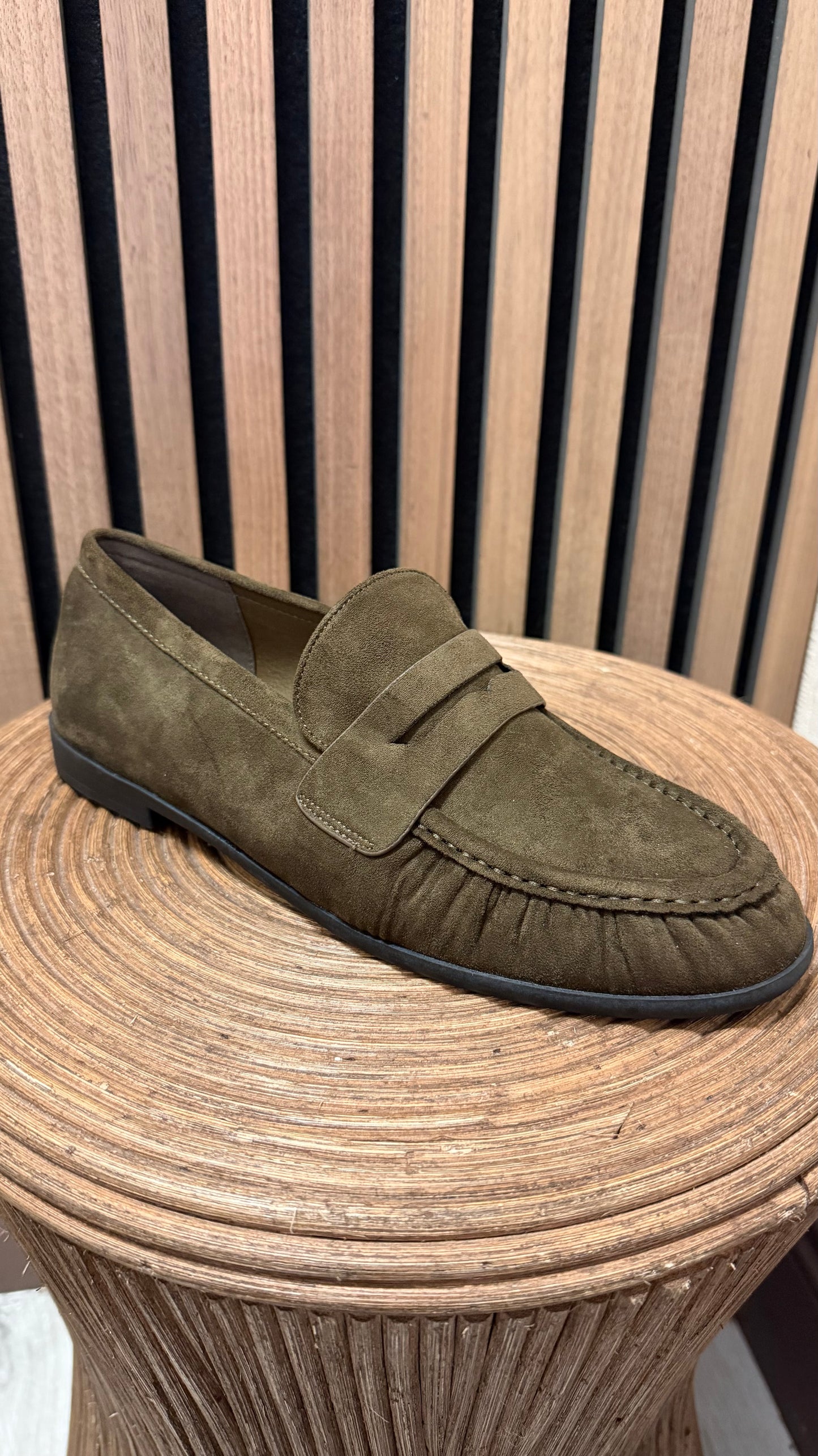 Khaki Faux Suede Loafers