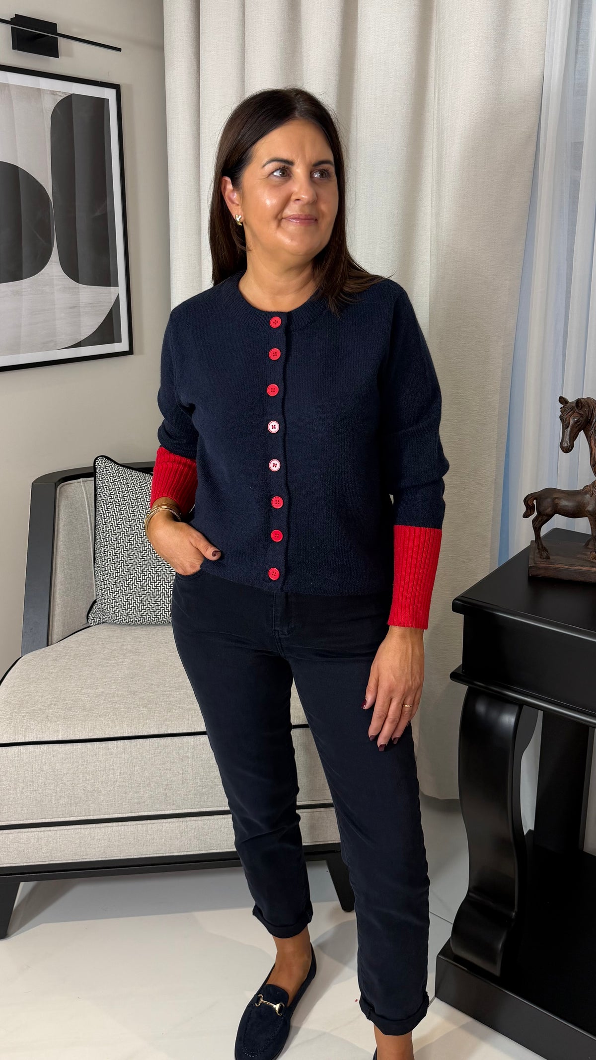 Navy & Red Cardigan