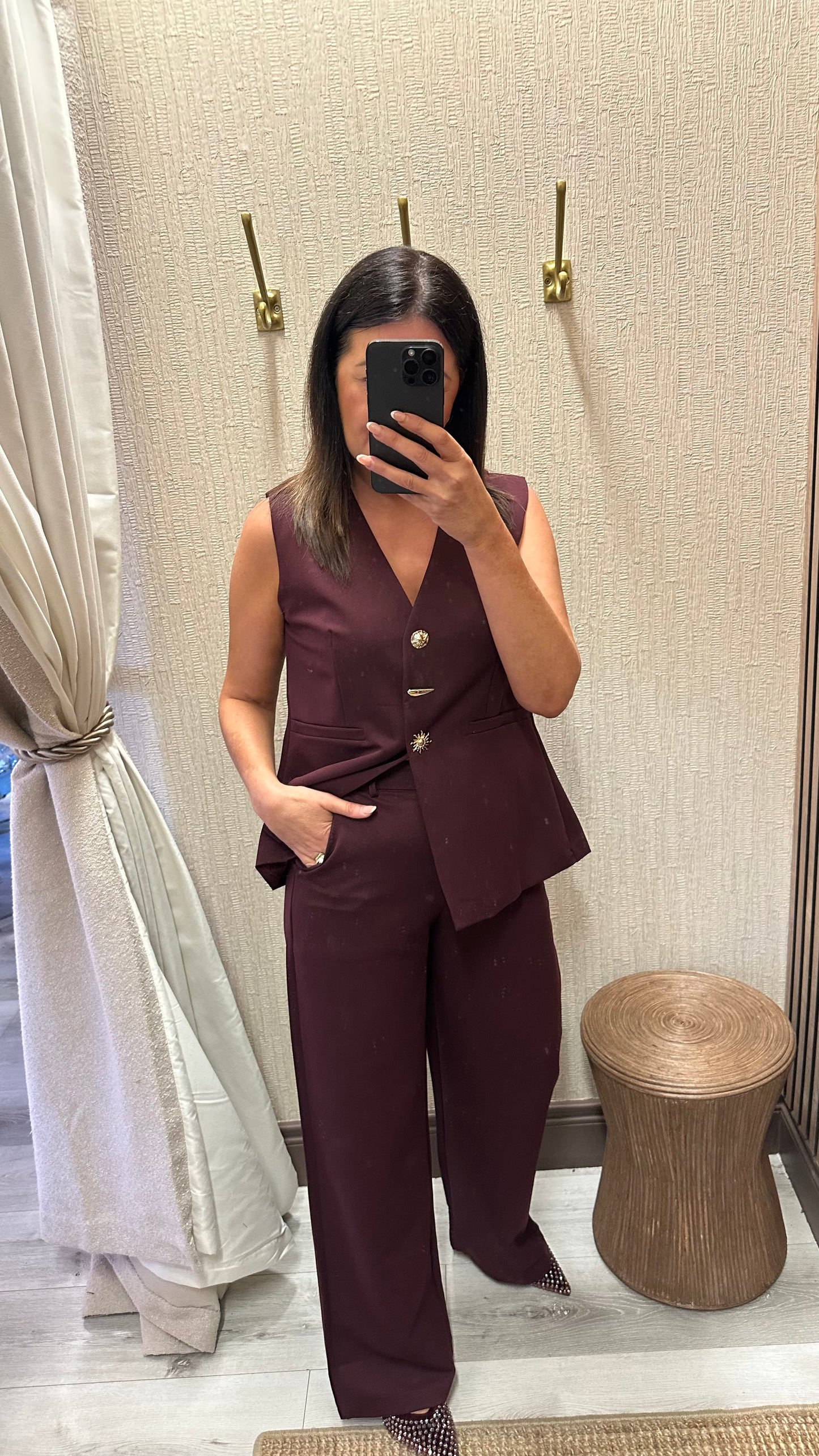 Kyra Wine Wide-Leg Trousers