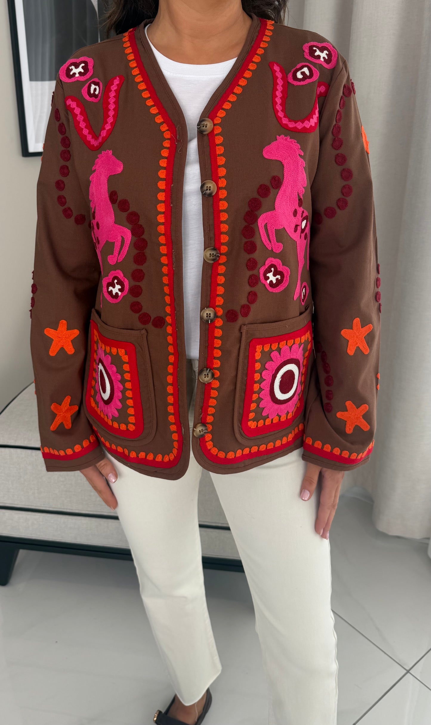 Brown Patchwork Western Jacket