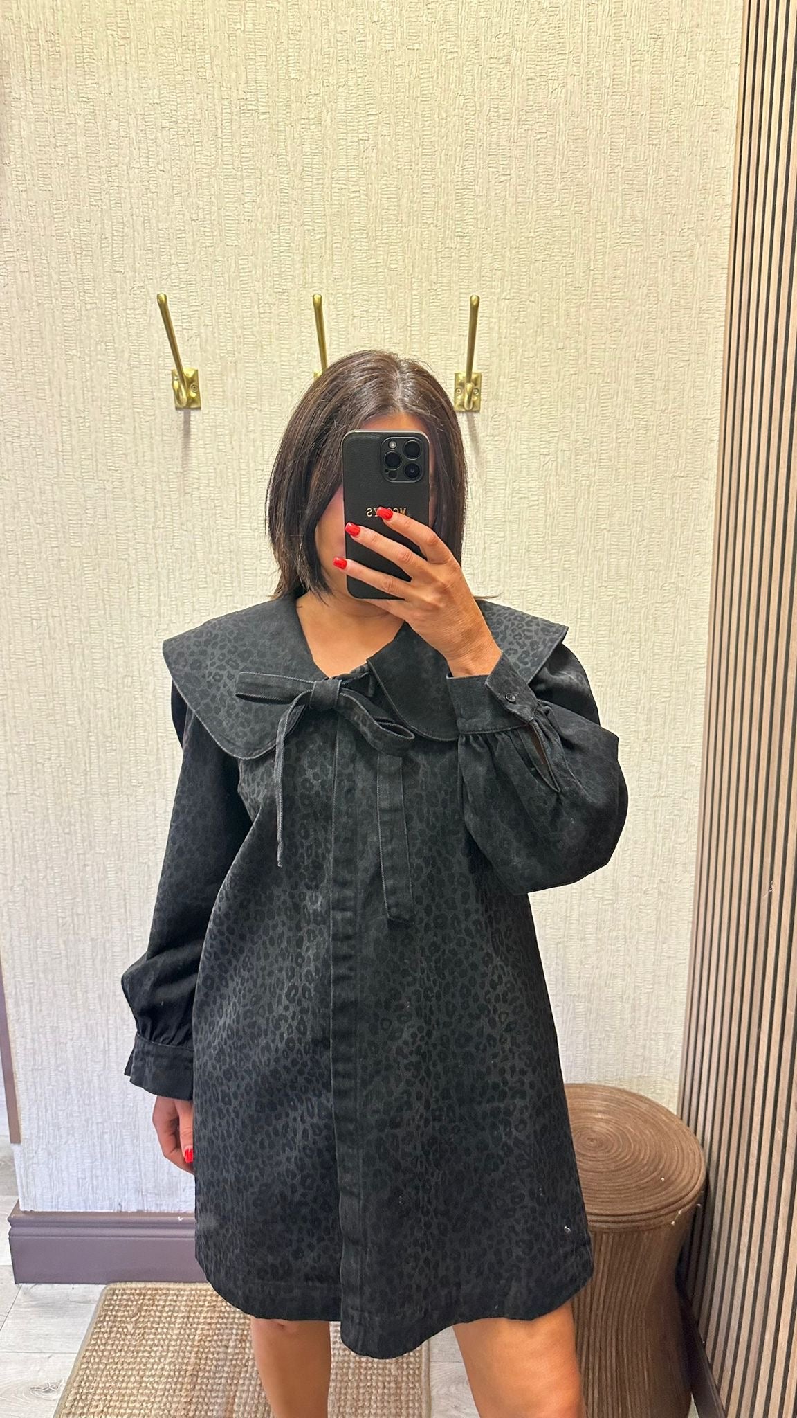 Black Denim Leopard Print Dress