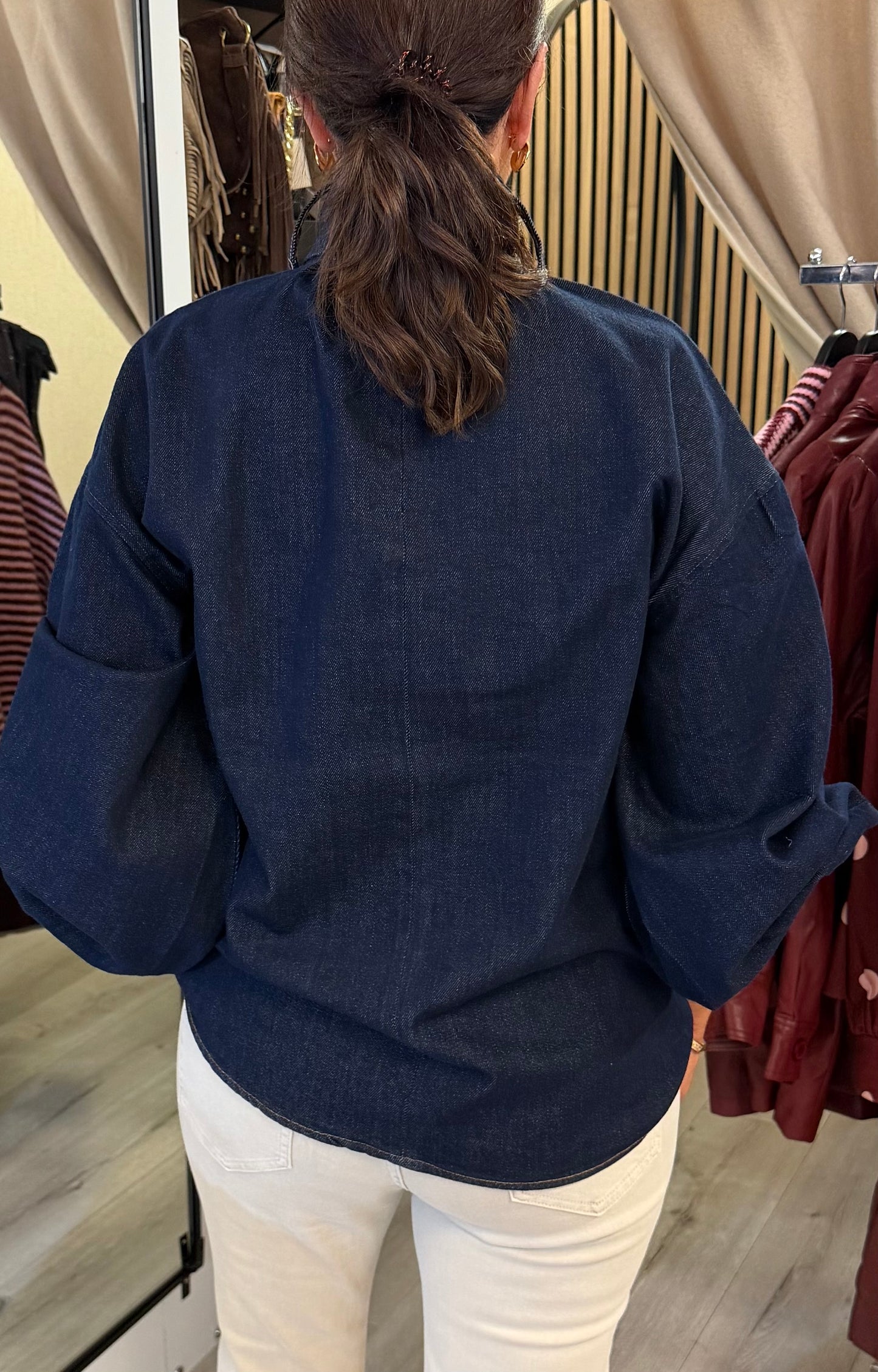 Dark Denim Bow Tie Blouse
