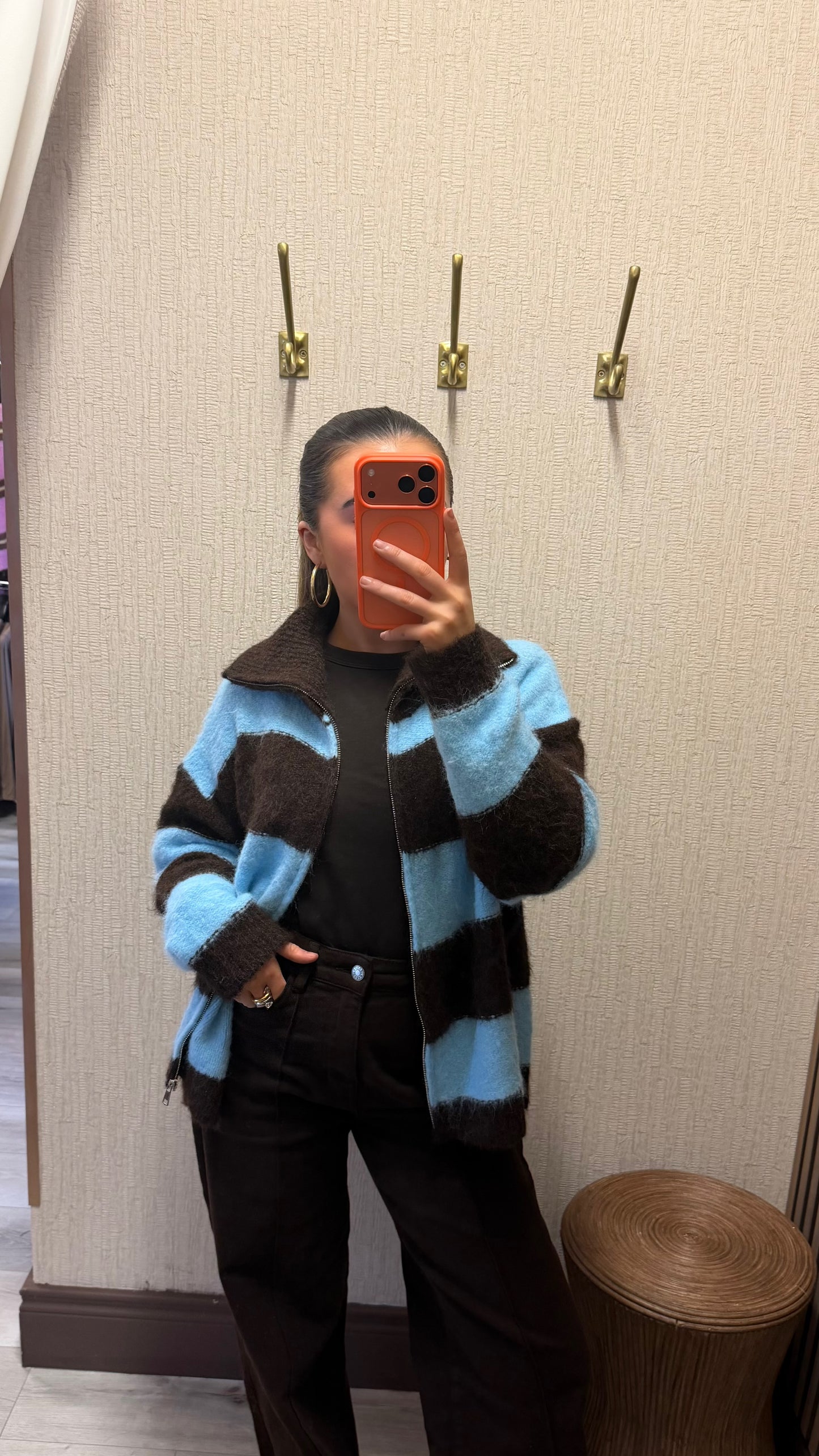 Blue & Brown Zip Cardigan