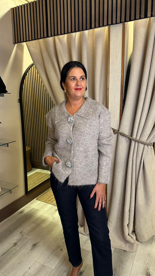 Taupe Crystal Cardigan