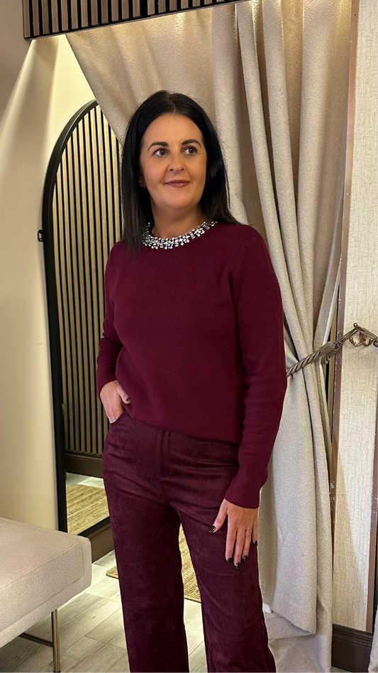 Wine Embellished Knit