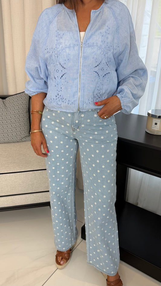Polka Dot Wide-Leg Full Length Jeans