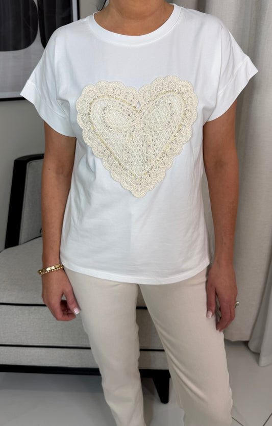 Cream Crochet Detail T-Shirt