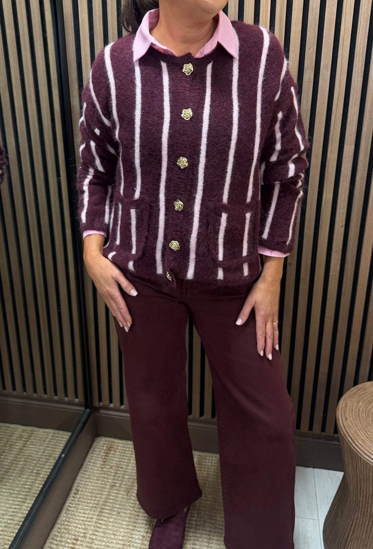 Wine & Pink Vertical Stripe Knit