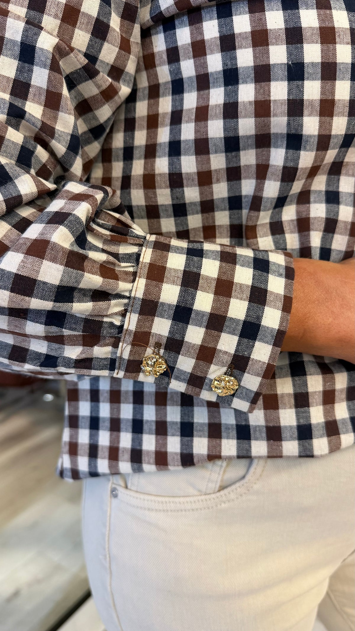 Navy, Camel & Cream Check Shirt