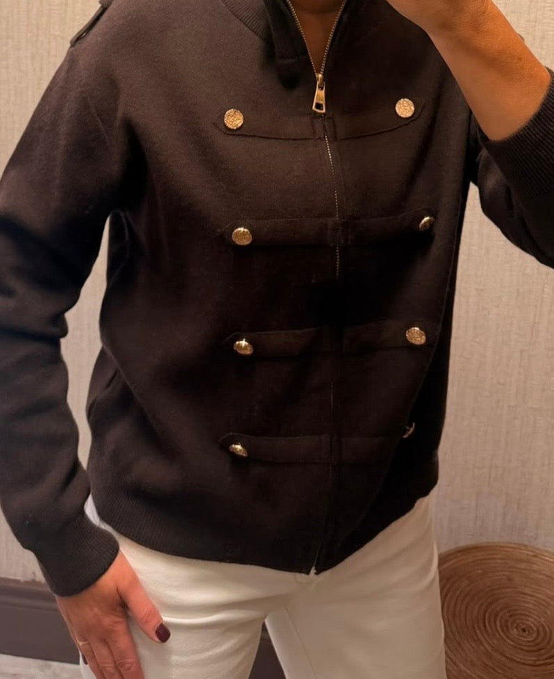 Chocolate Military Knit Zip-Up