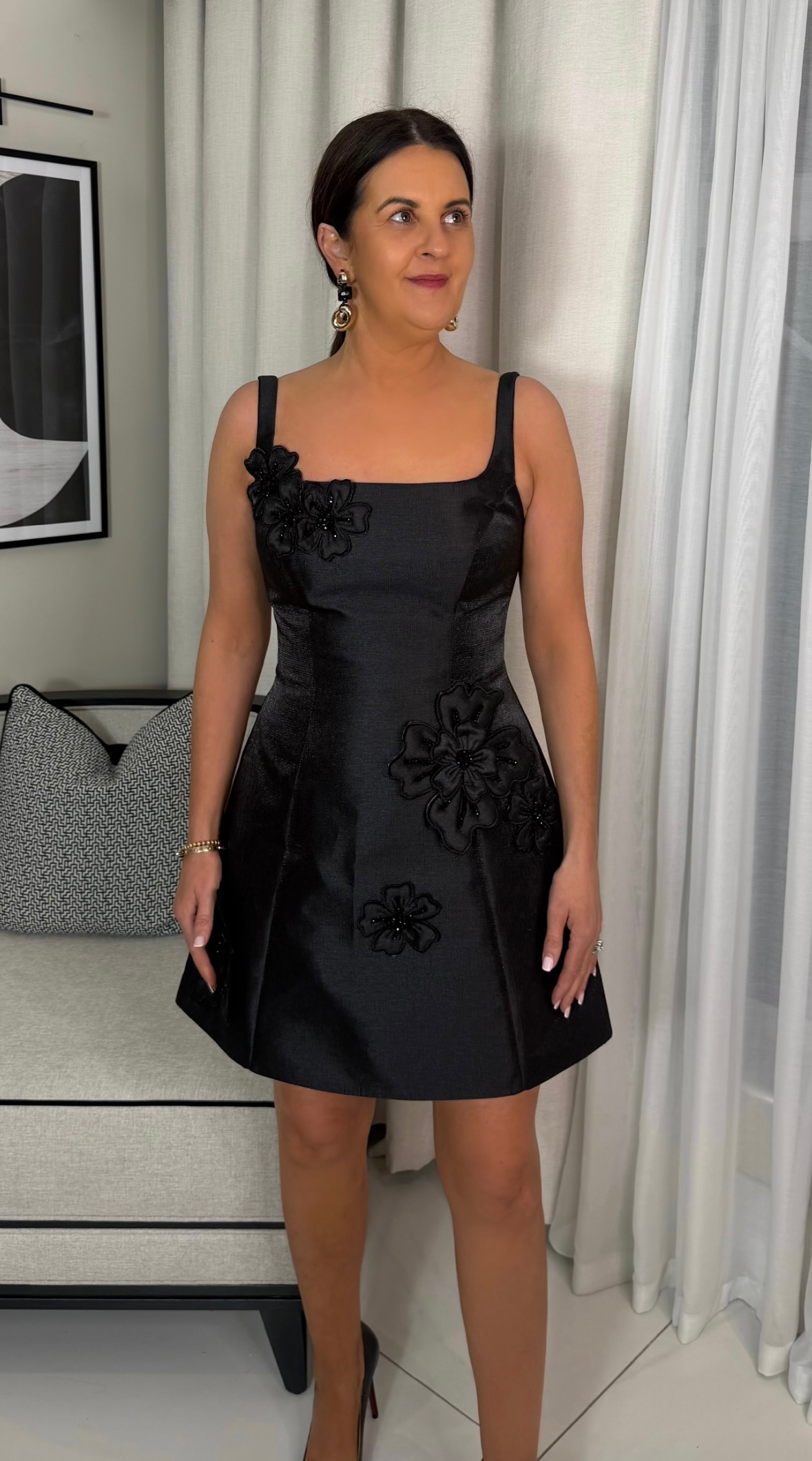 Erin Embellished Black Mini Dress