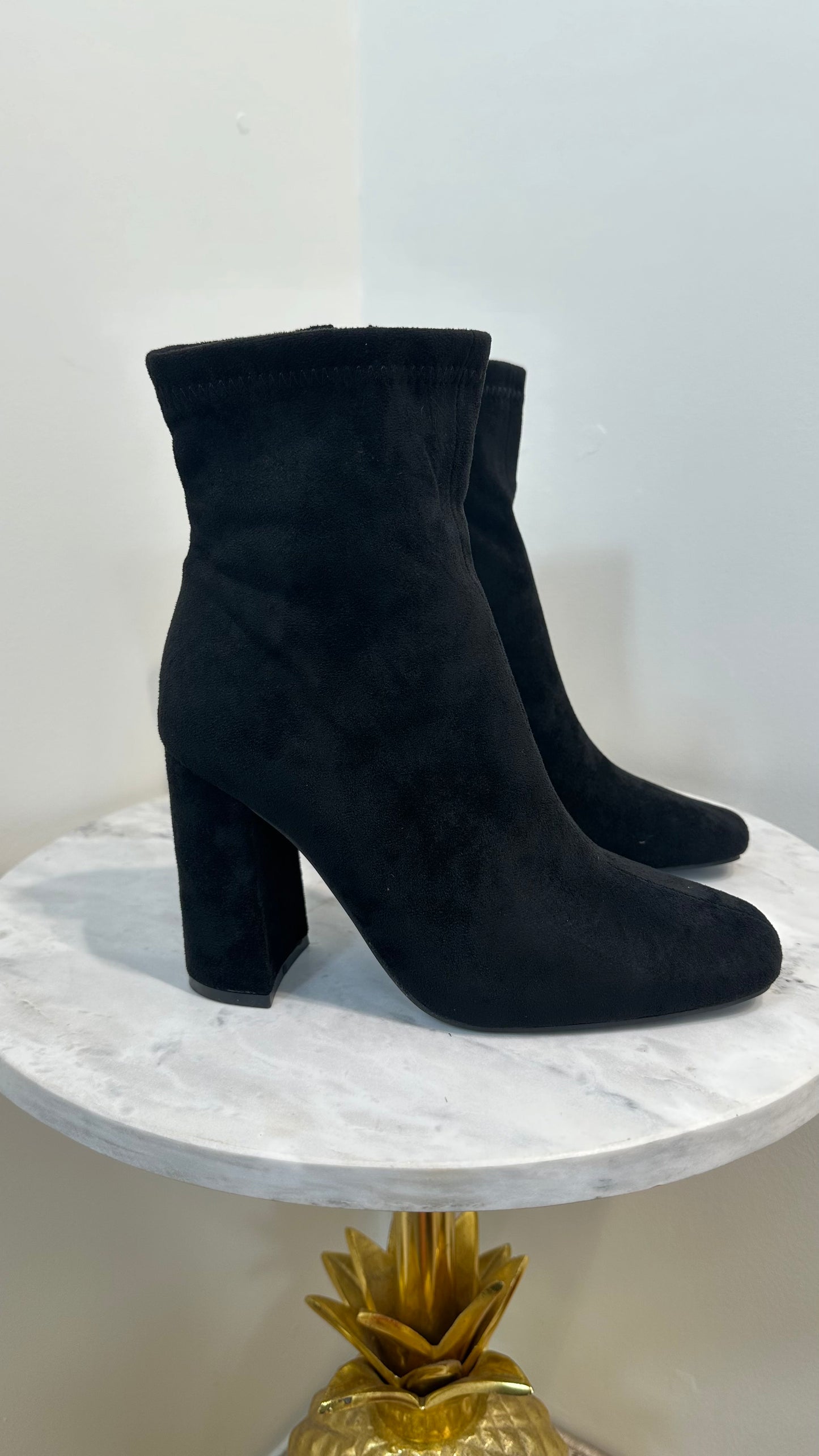 Black Faux Suede Sock Boot