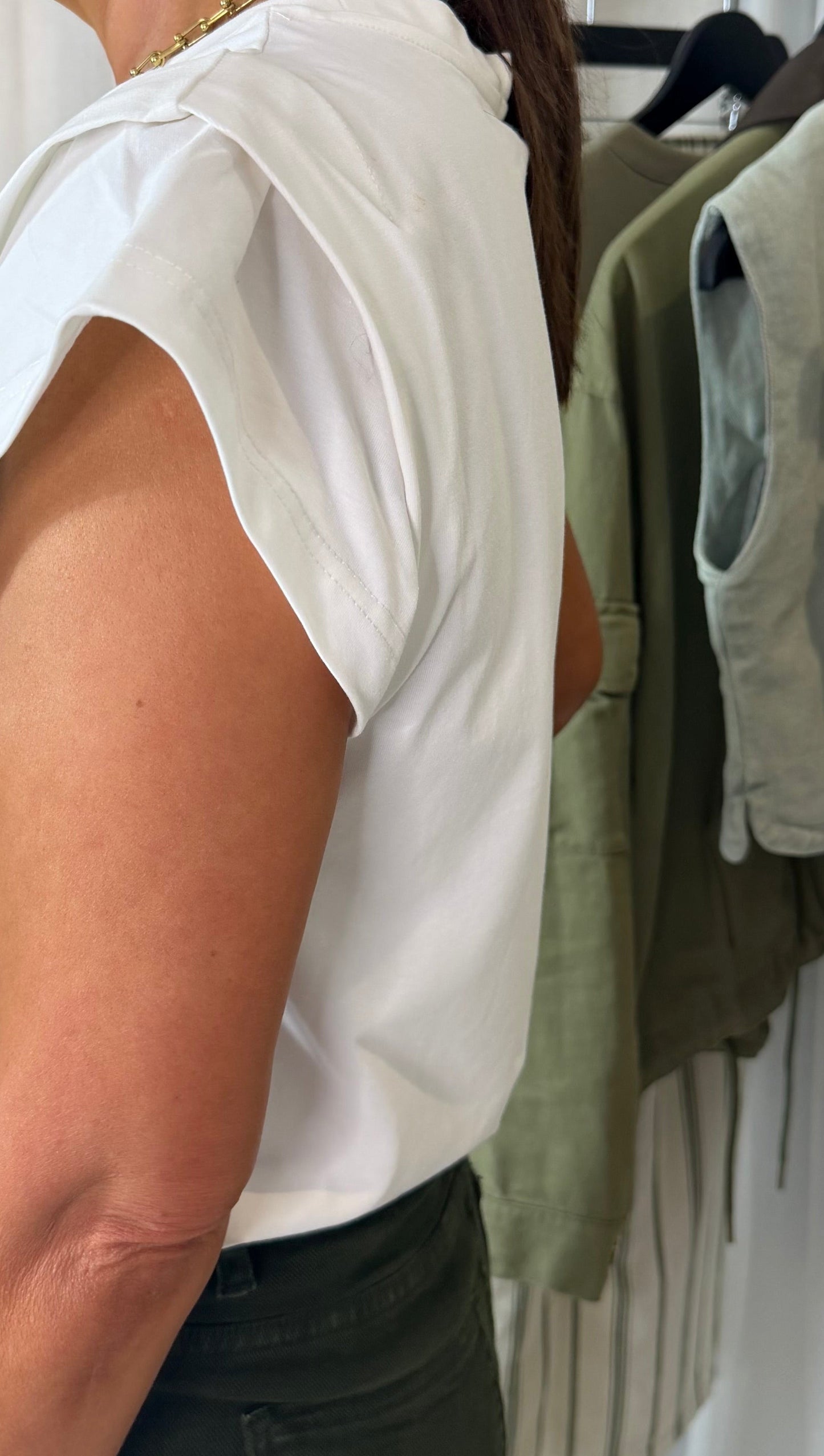 White Pleated Detail T-Shirt