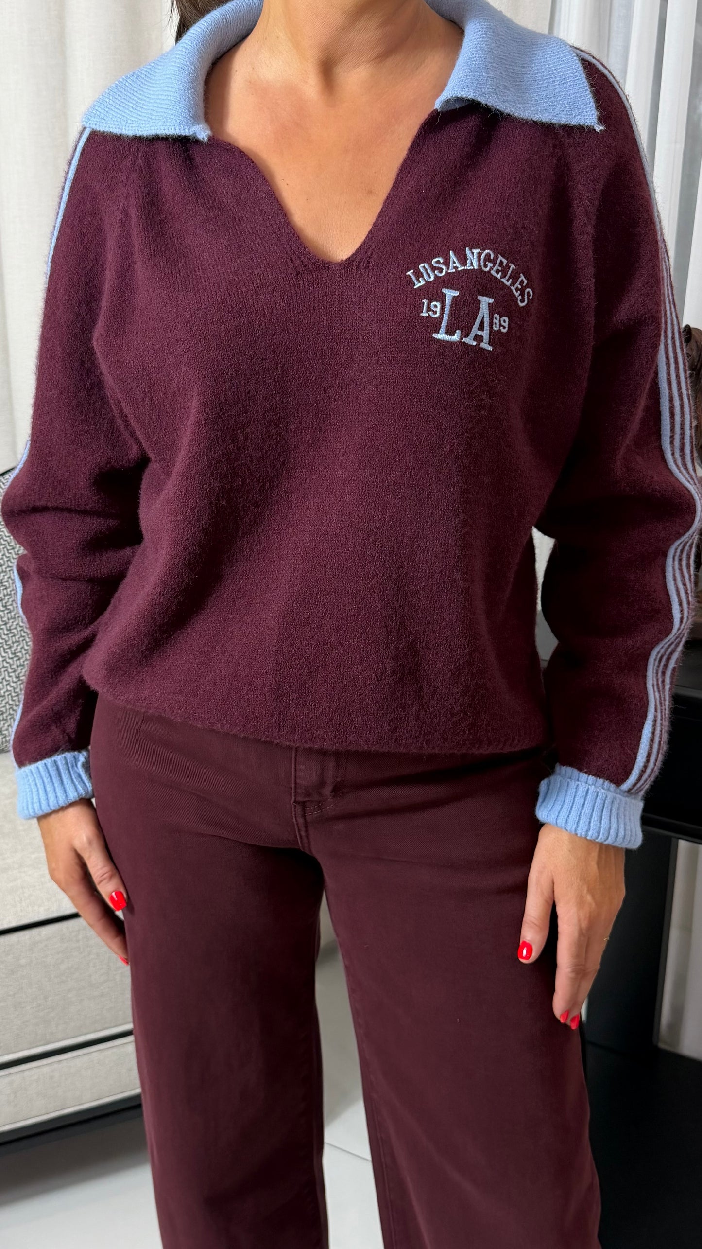 Burgundy & Blue Knit Polo