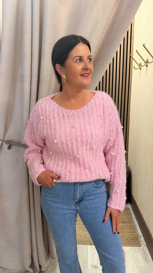 Pink Pearl Embellished Jumper