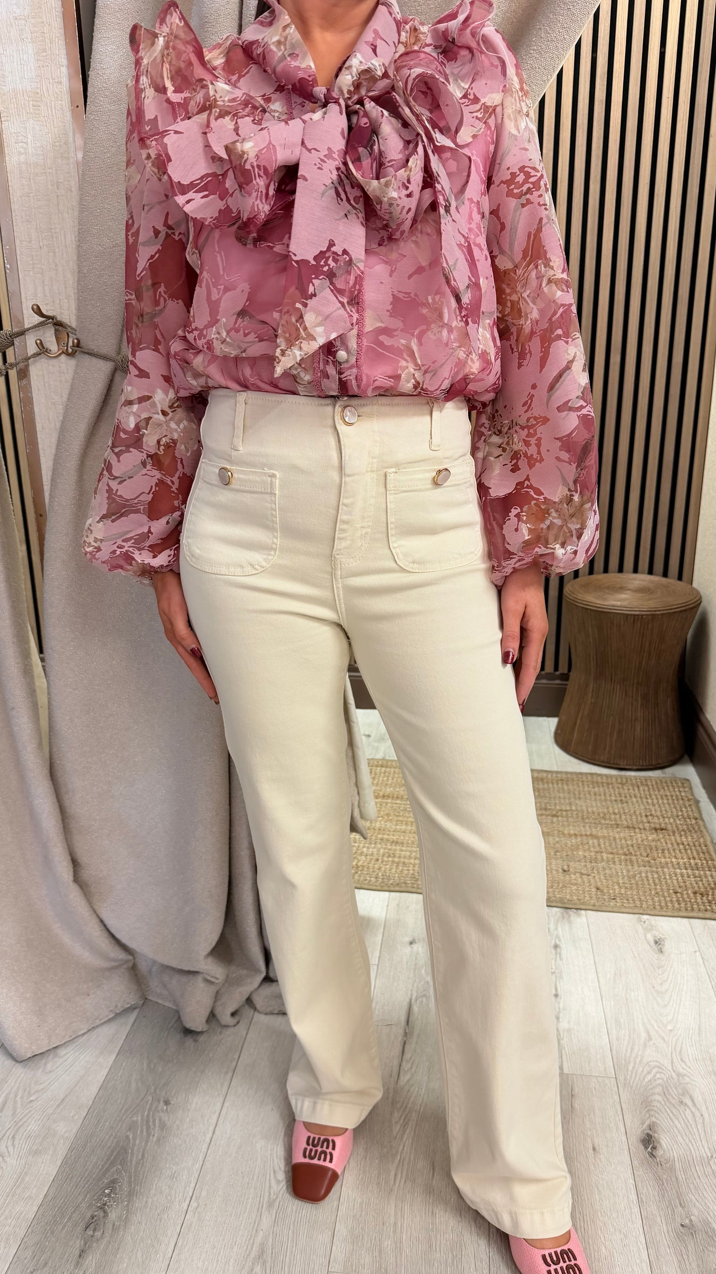 Cream Straight Leg Jeans