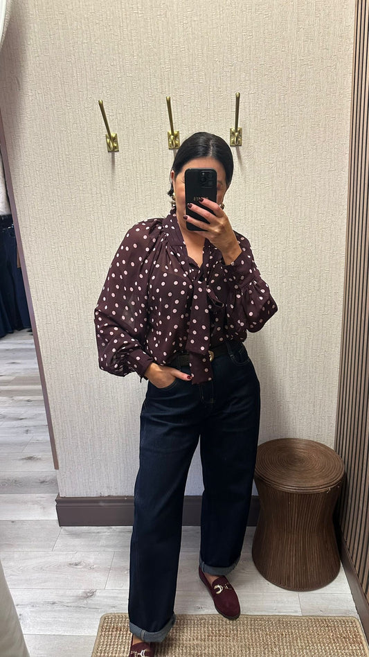 Wine & Pink Polka Dot Sheer Blouse