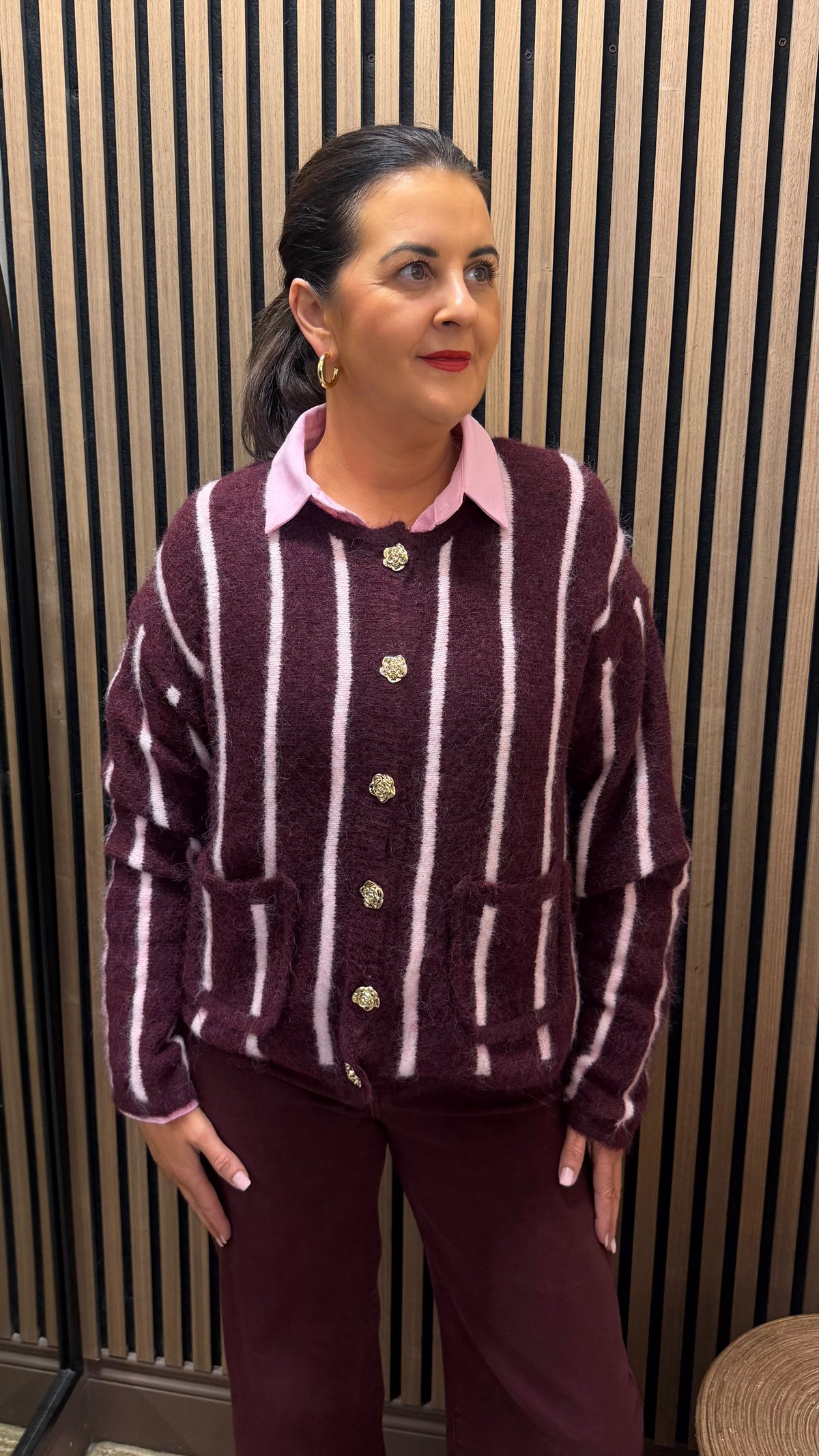 Wine & Pink Vertical Stripe Knit