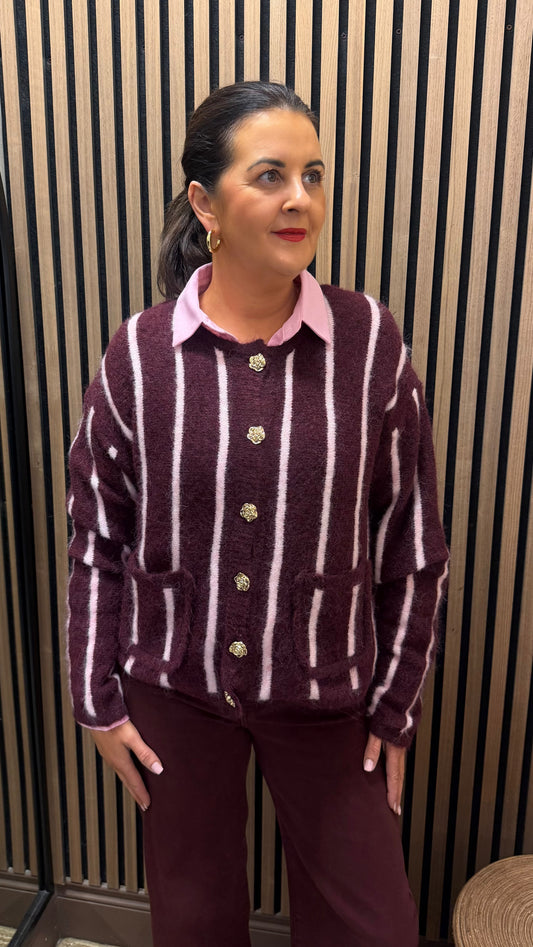 Wine & Pink Vertical Stripe Knit