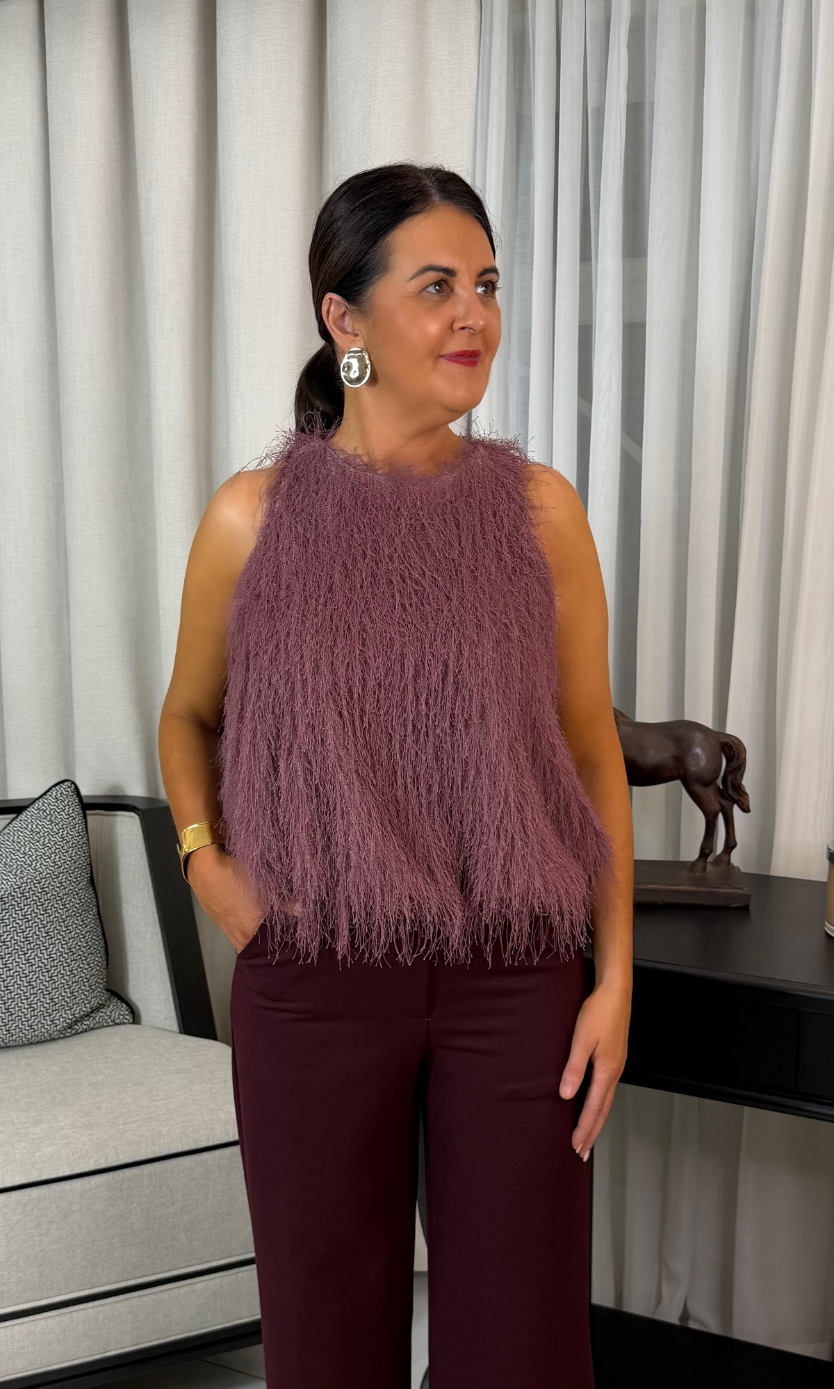 Mauve Feather Fringe Top