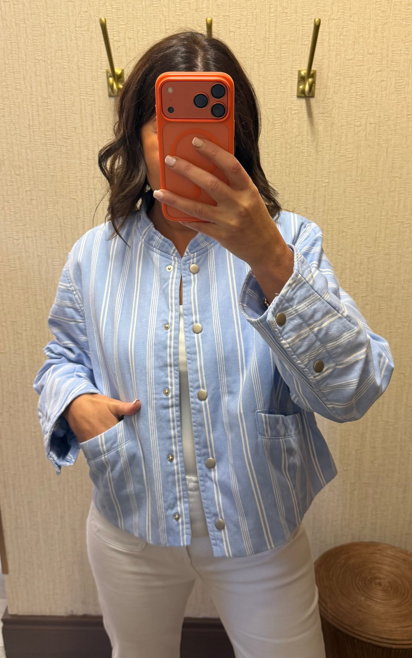 Blue Striped Bomber Jacket