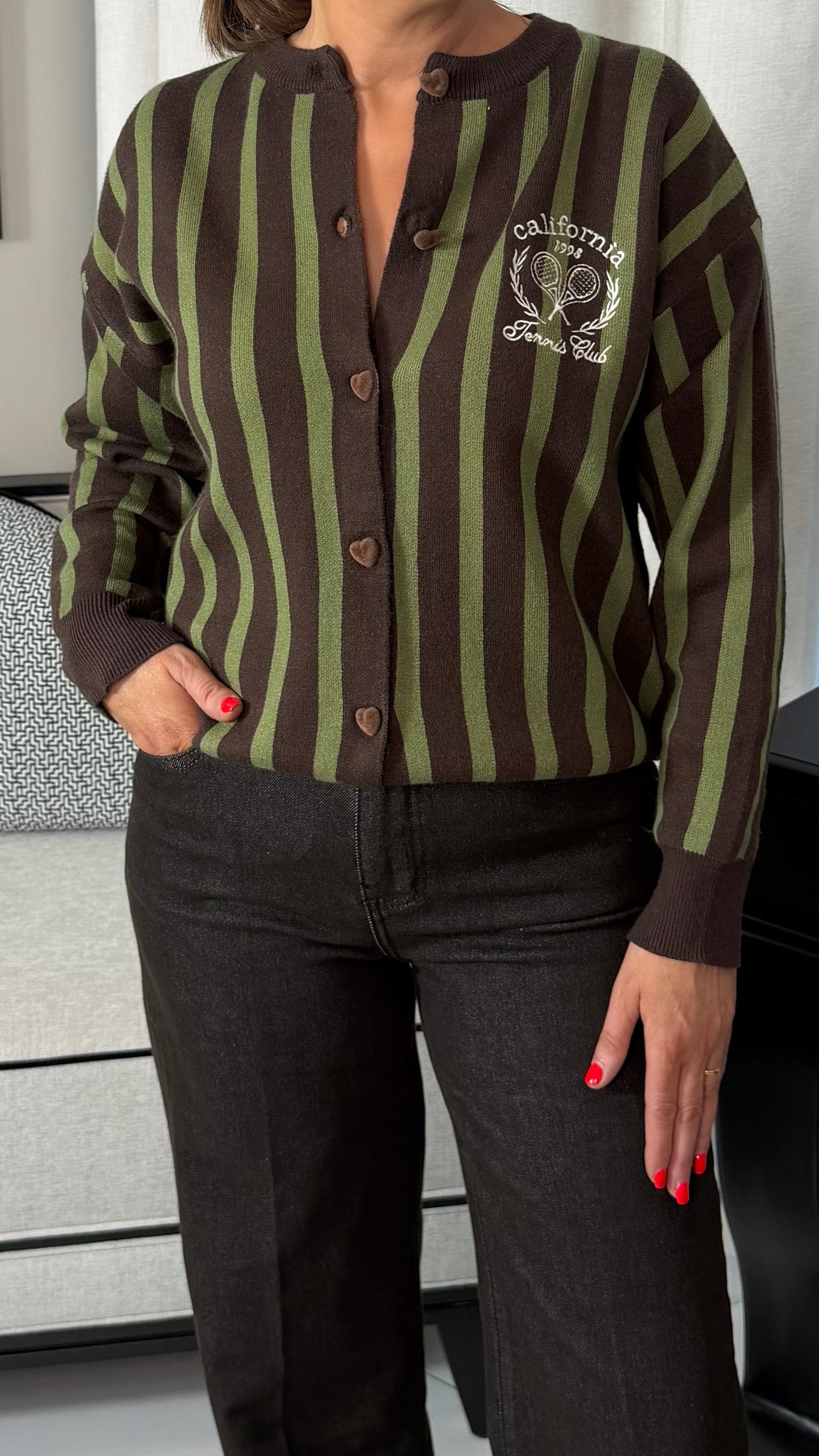 Chocolate & Green Striped Cardigan
