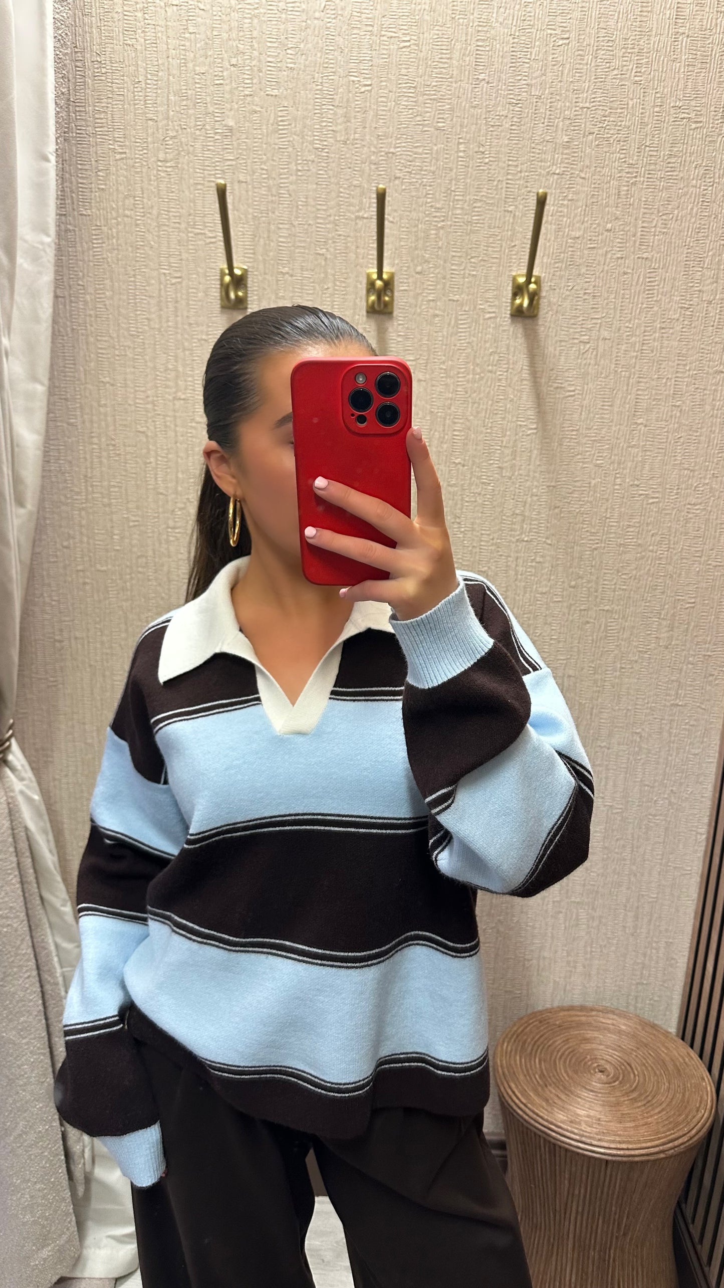 Brown & Baby Blue Rugby Polo