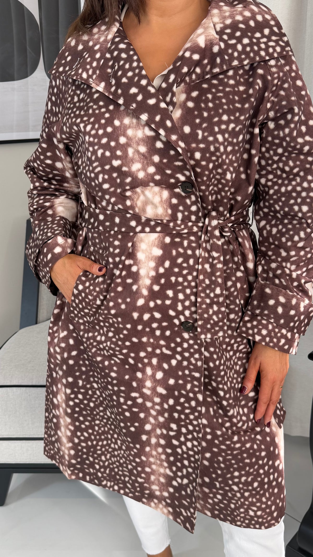 Deer Print Trench Coat