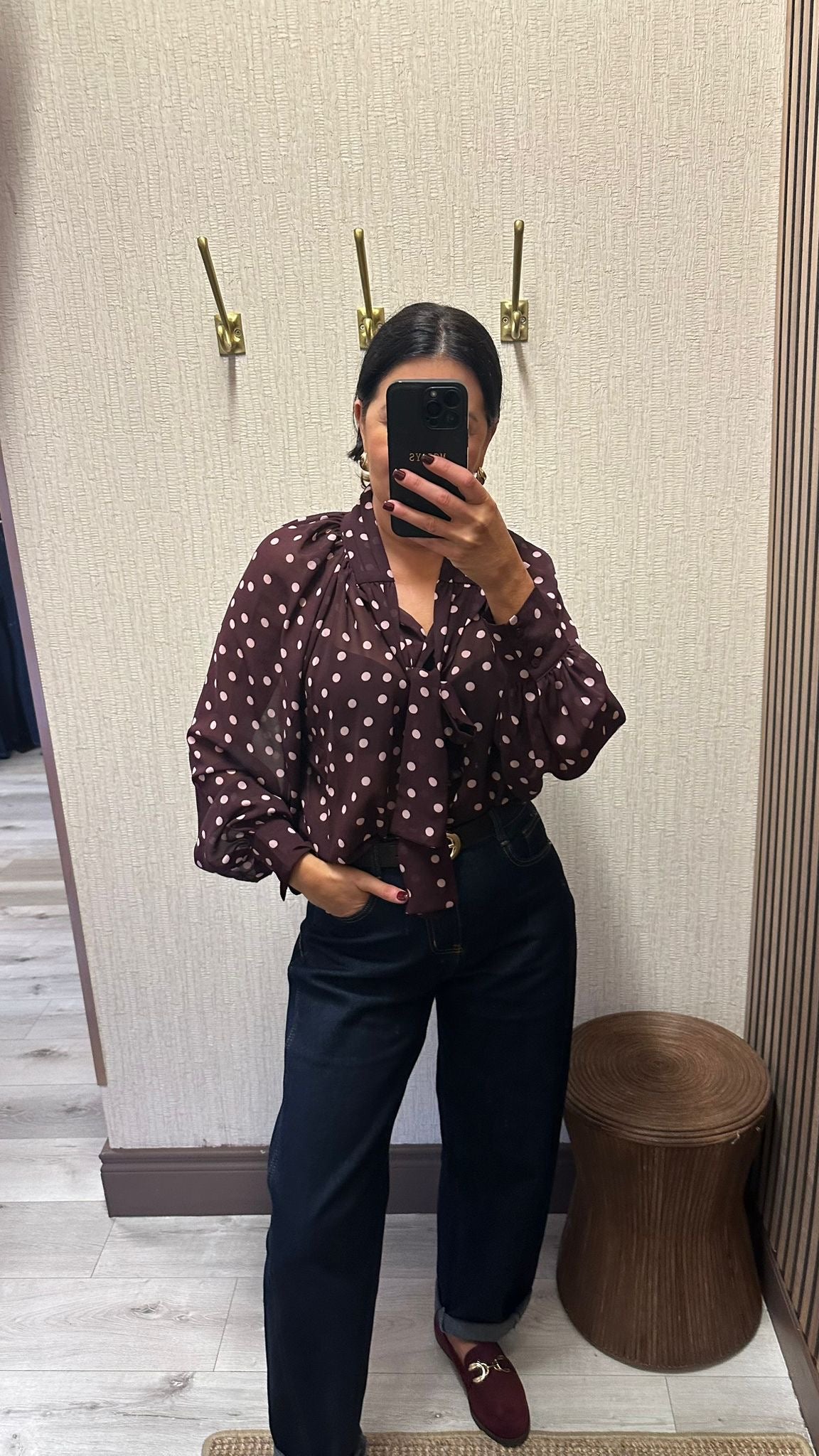 Wine & Pink Polka Dot Sheer Blouse