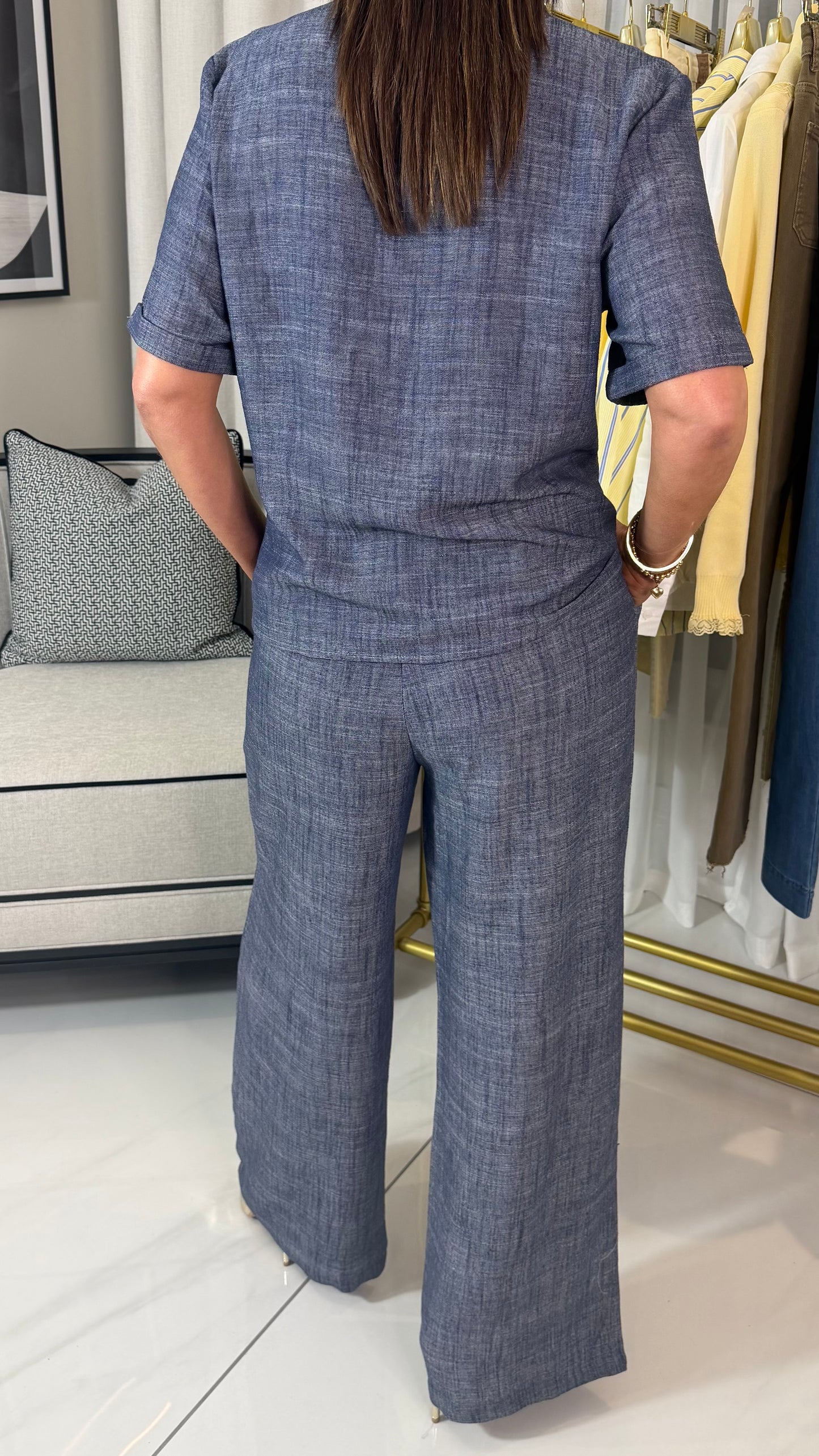 Navy Linen-Blend Trousers