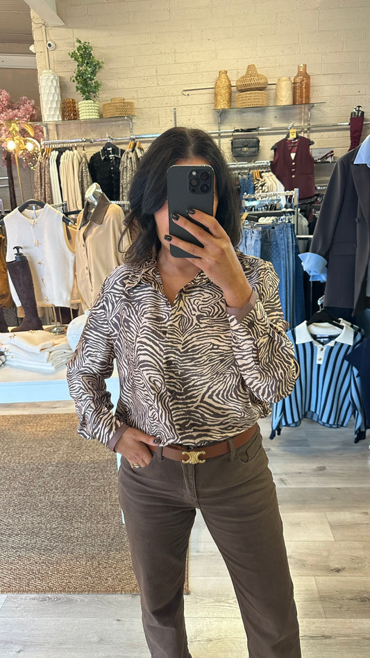 Brown Zebra Satin Shirt