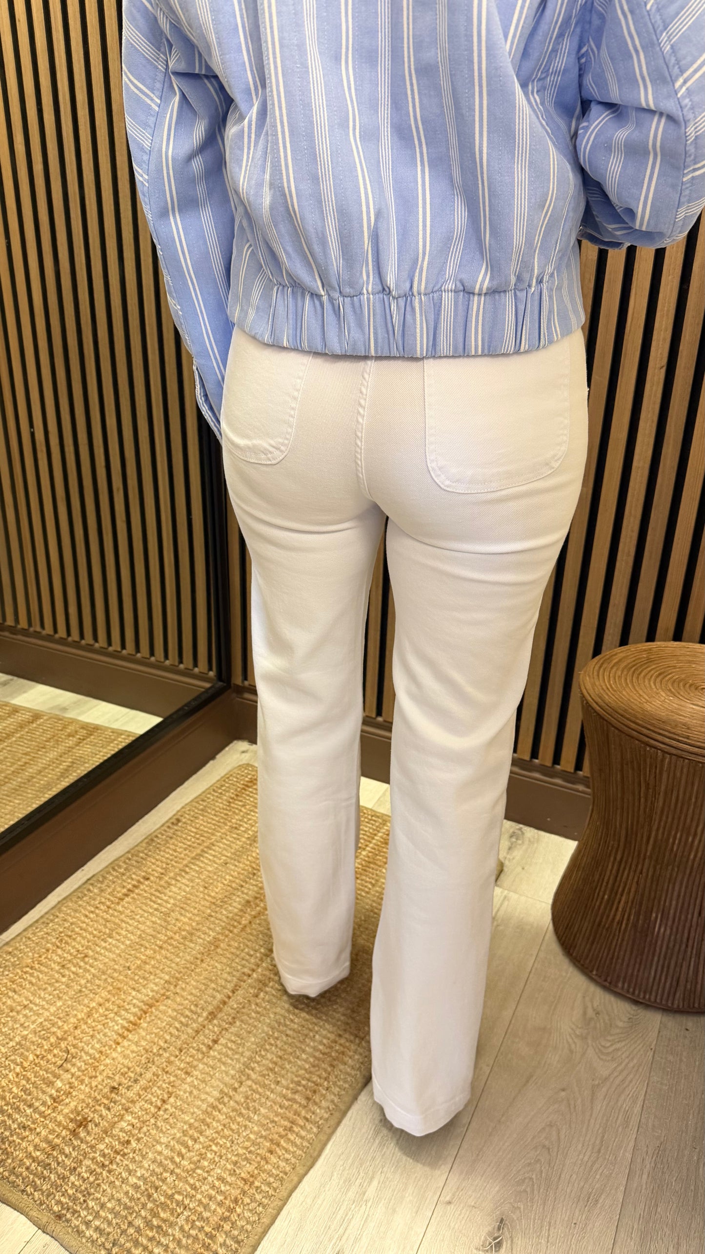 White Straight Leg Pearl Button Jeans
