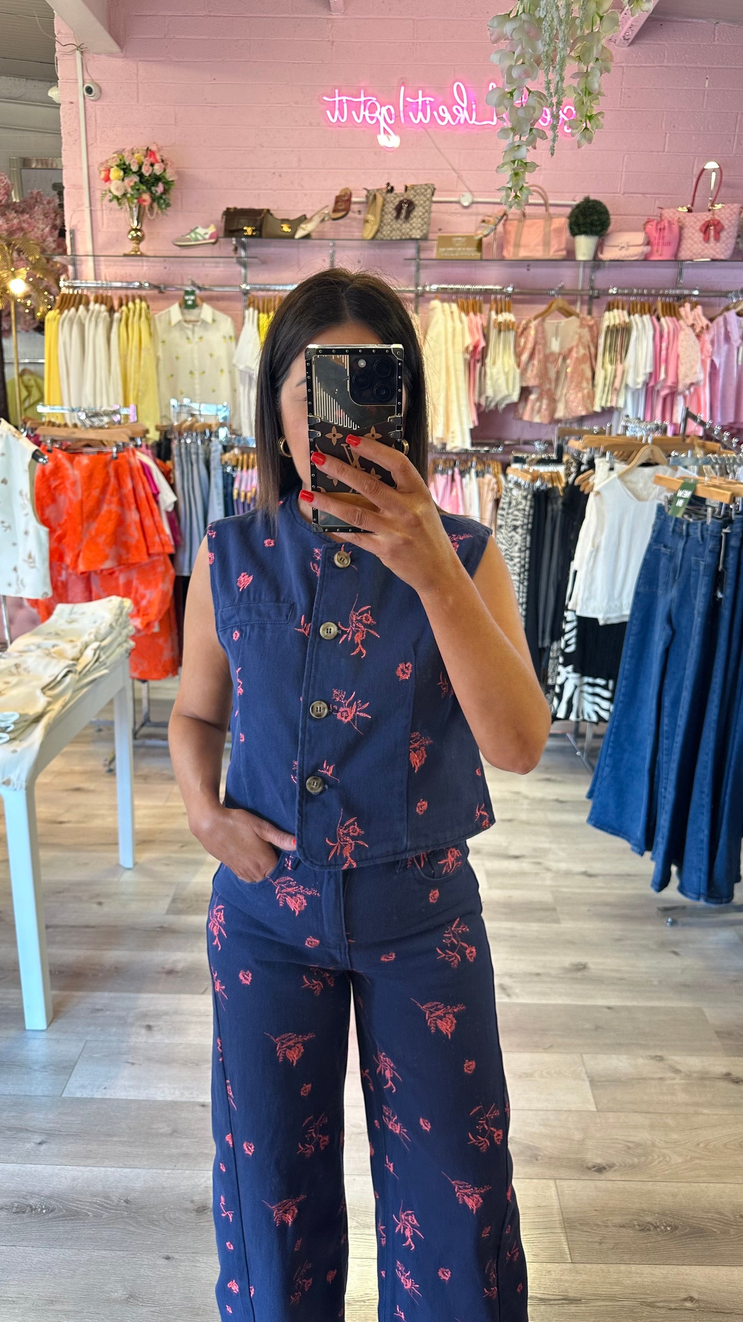 Navy & Pink Denim Waistcoat