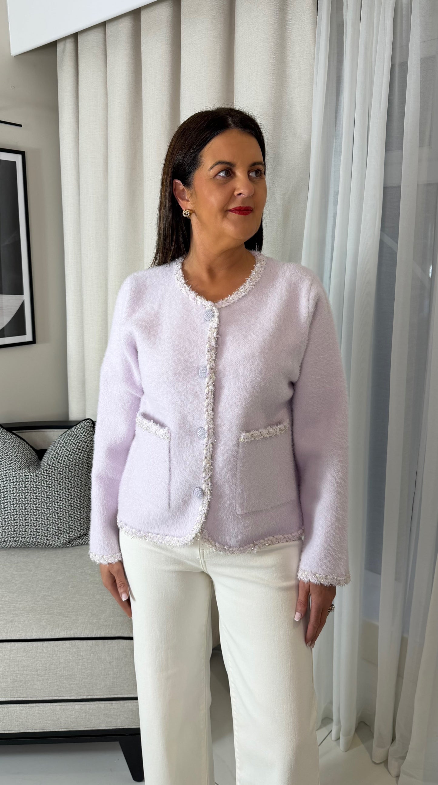 Lilac Square Pocket Cardigan