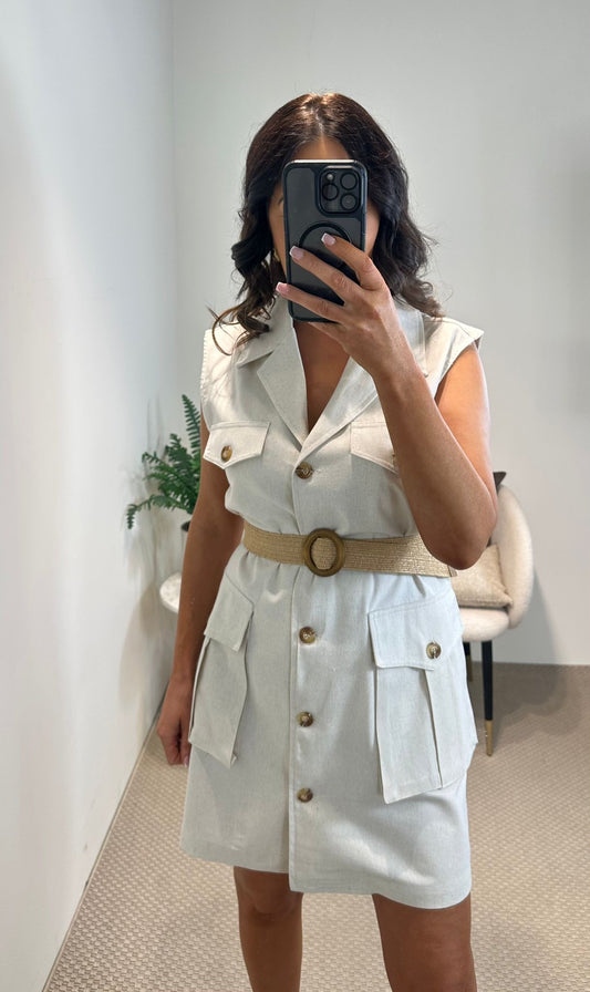 Linen Blend Mini Dress