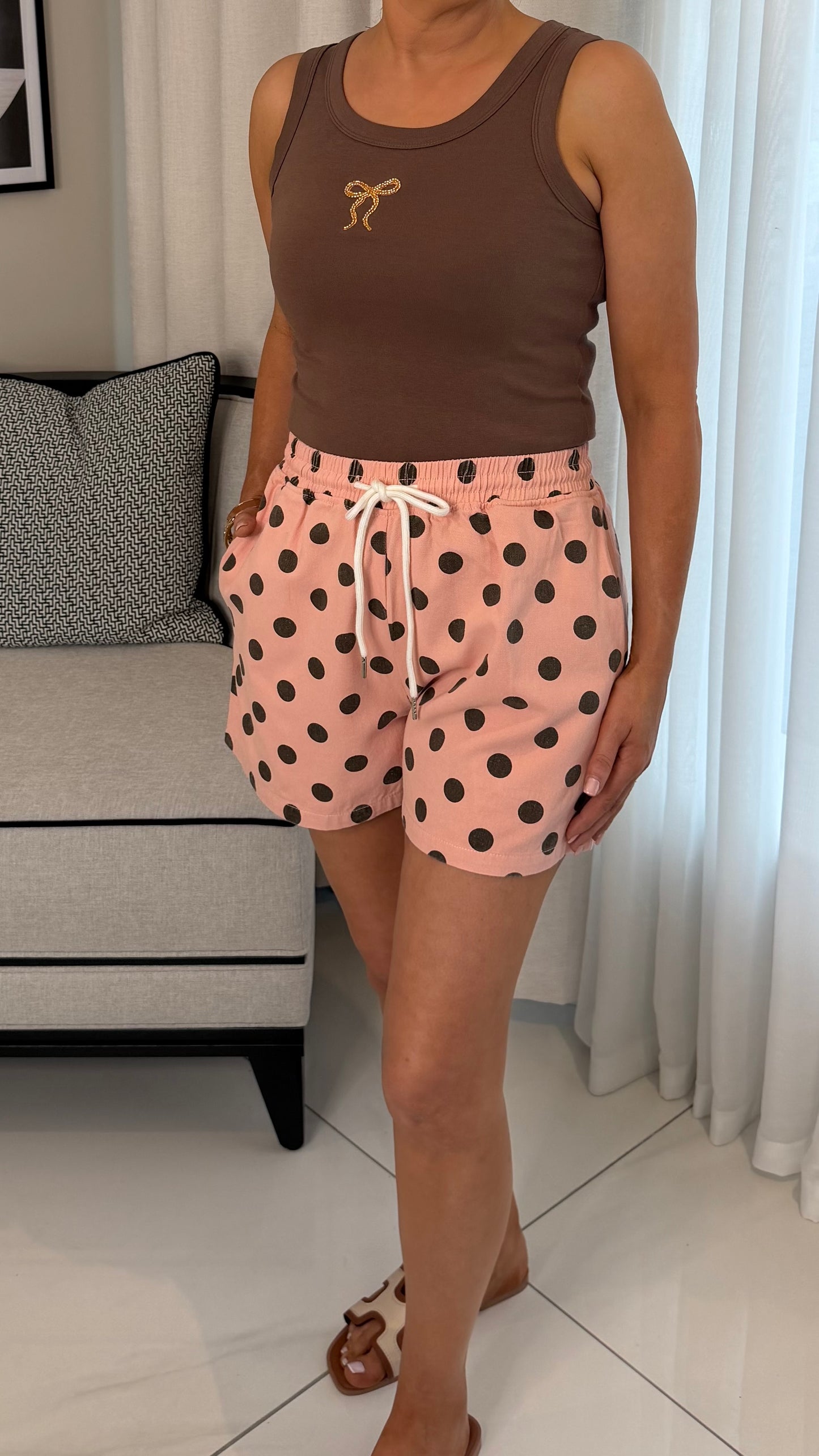 Peach & Chocolate Polka Dot Shorts