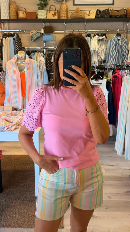 Pink T-Shirt with Crochet
