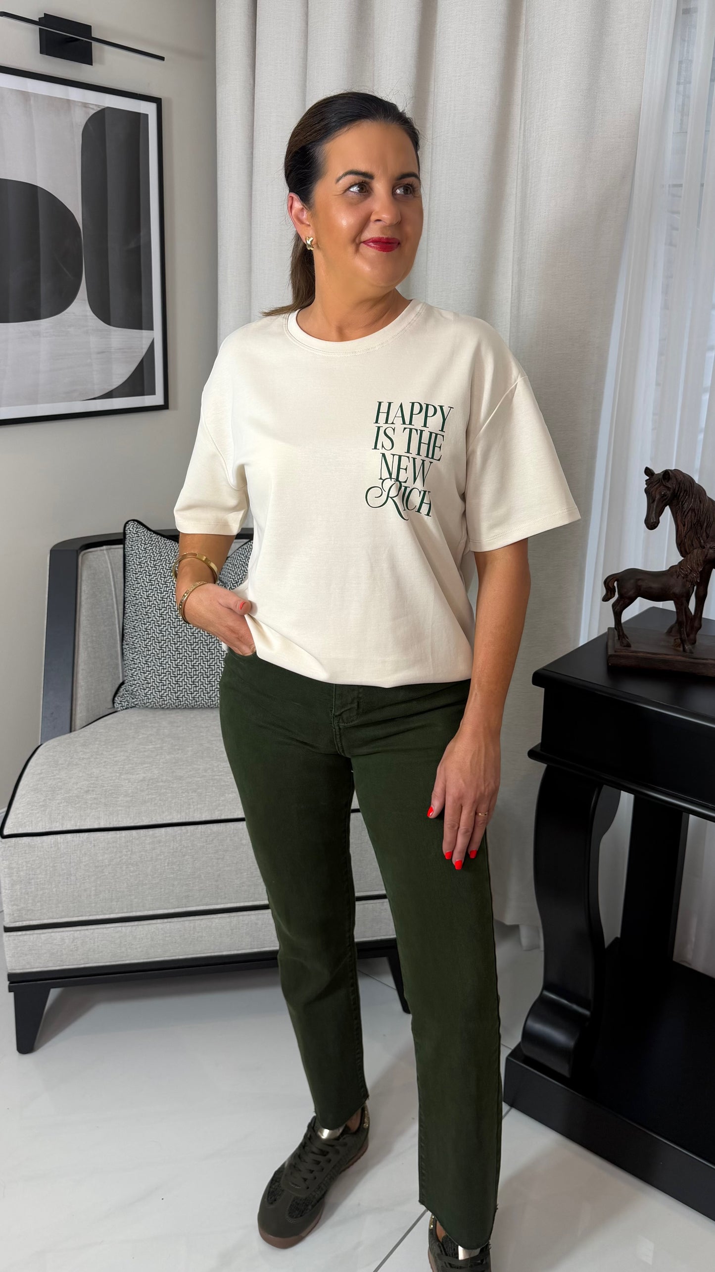 Cream Slogan T-Shirt