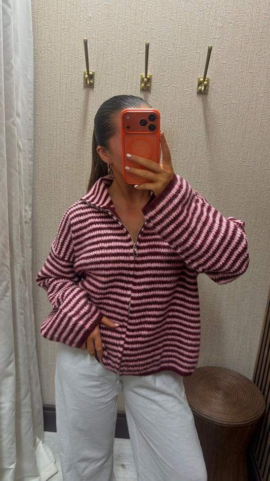 Pink & Burgundy Knit Zip
