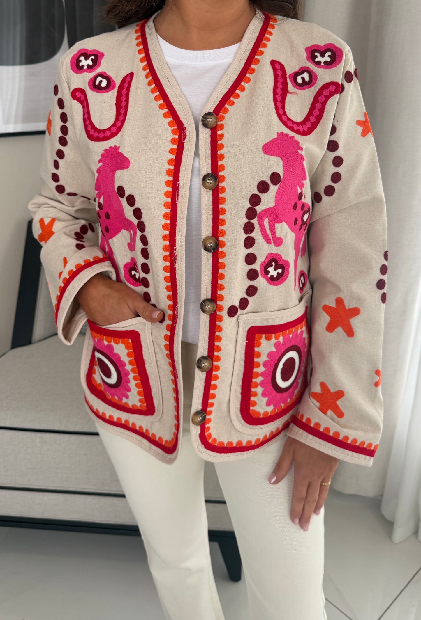 Cream Patchwork Western Jacket